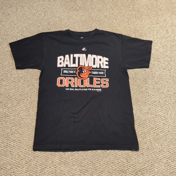 Baltimore Orioles Majestic T Shirt Medium Black MLB Baseball Park Camden Yards - Picture 1 of 9